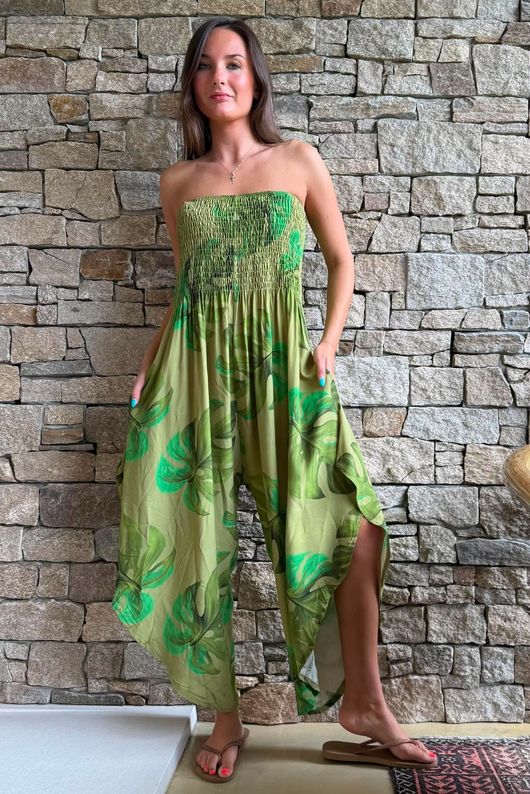 Monstera Bandeau Jumpsuit Green